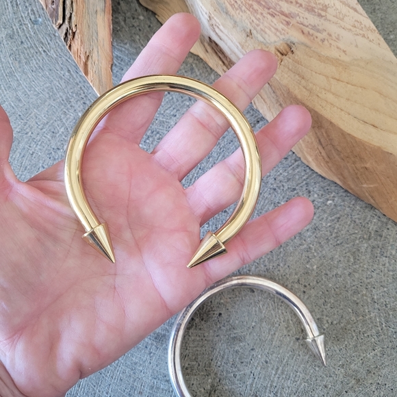 Men's brass silver plated heavy spike cuff bangle - Picture 2 of 9